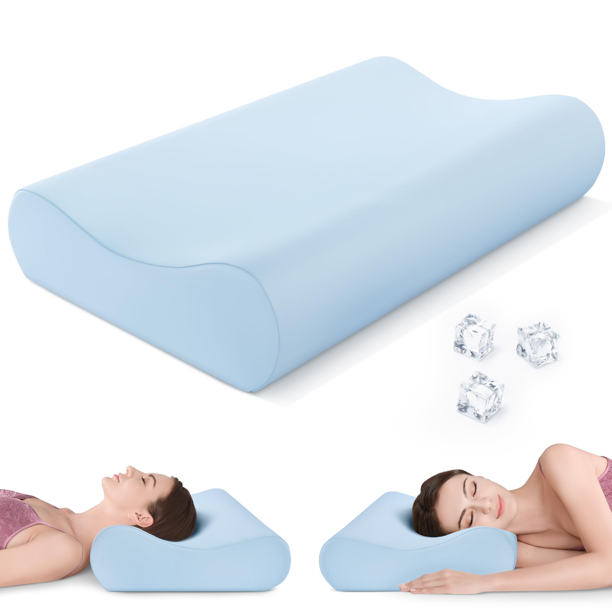 Photo 1 of AM AEROMAX 32" King Size Contour Memory Foam Pillow, Cervical Pillow for Neck Pain Relief, Neck Orthopedic Sleeping Pillows for Side, Back and Stomach Sleepers