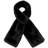 Faux-Fur Pull Through Scarf with Hidden Zipper Pocket for Women, Neck Collar Wrap for Cell Phone and Valuables