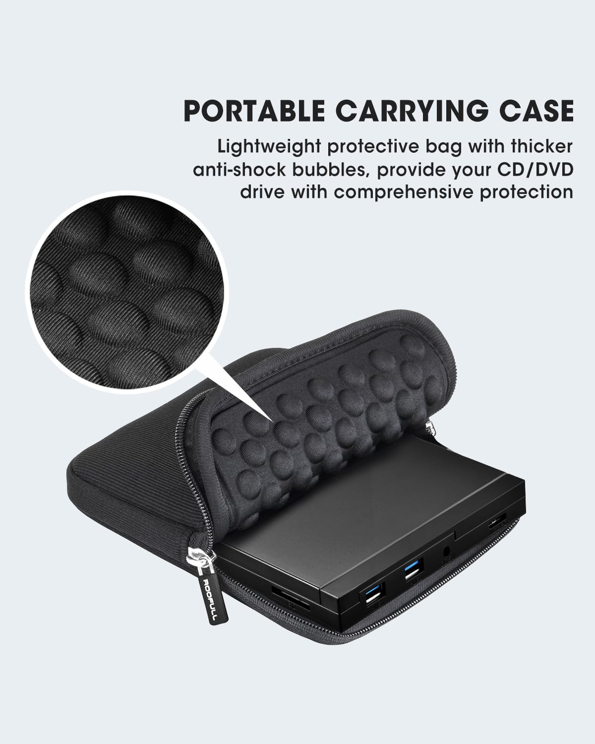 ROOFULL External CD DVD Drive with SD Card Reader & USB 3.0 Ports Hub & Carrying Case, USB-C CD DVD ROM/RW Disk Player Burner Writer for Laptop Mac PC Windows 11/10 MacBook iMac Desktop Computer