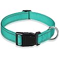 Reflective Dog Collar with Buckle Adjustable Safety Nylon Collars for Small Medium Large Dogs, Green M