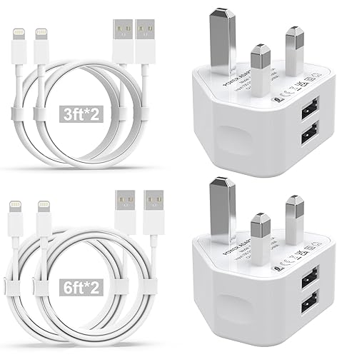 iPhone Charger [Apple MFi Certified] 2Pack Dual Port USB Plug with 4Pack 3/3/6/6FT Fast Lightning Cable for iPhone 14/13/12/11/Pro/Pro Max/Xs/8/7/6/Plus, 2.4A Mains Charger Power Adapter