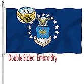 US Air Force Flag Embroidered Double Sided 3x5 Heavy Duty United States Military Flag 340D Polyester and Durable Canvas Header with 2 Brass Grommets
