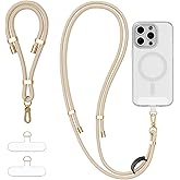 Lucforeen 4-IN-1 Phone Lanyard + Wrist Strap Kit with 2 Pack Tabs, Universal Adjustable Phone Strap Crossbody, Anti-Theft Neck Lanyard for iPhone 17 Pro Max and Most Smartphones, Beige