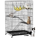 Yaheetech 4-Tier Cat Cage | Cat Playpen w/2 Front Doors & 3 Ramp Ladders & 3 Resting Platforms & Cat Bed & Locking Casters | Ideal for 1-2 Cats | Cage Measures 32L x 22W x 48H inches