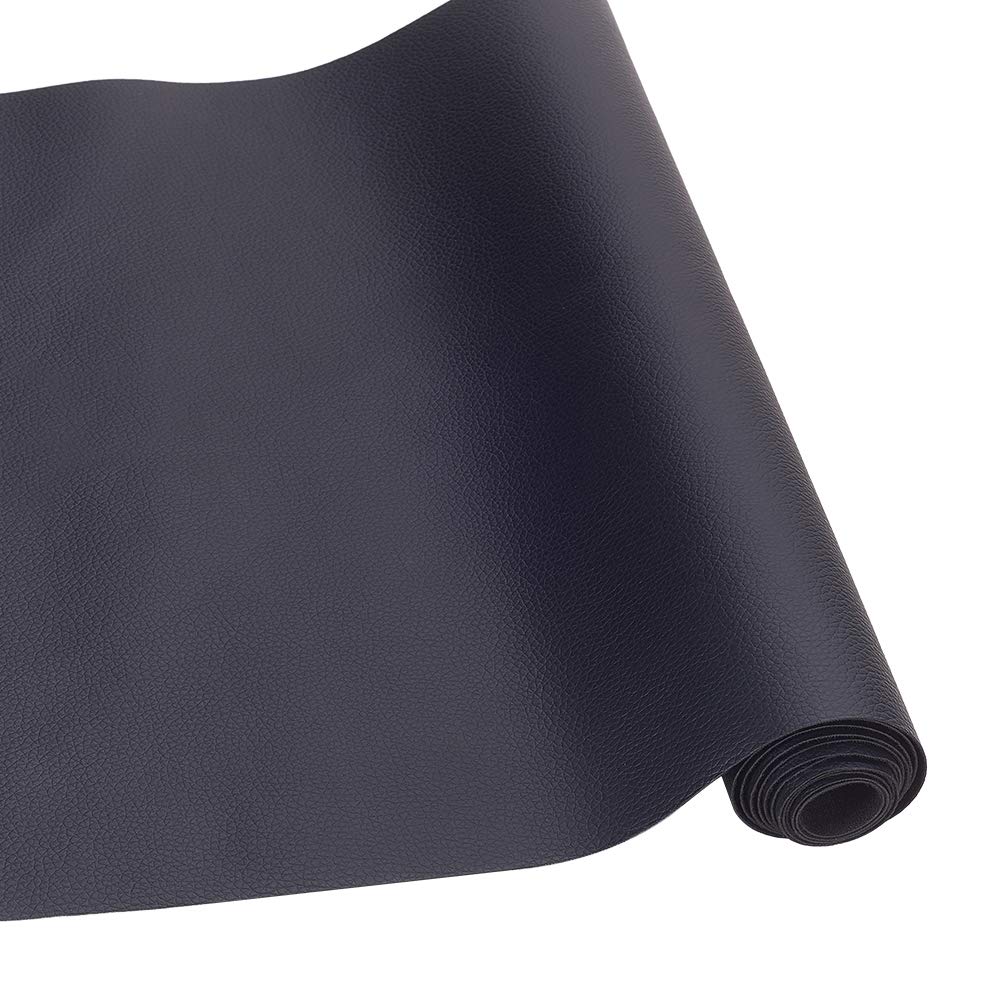 BENECREAT 33x140cm Black Faux PU Fabric Sheet Litchi Fabric Canvas Back 0.75mmThick for Bag, Hat, Jewelry, Hair Crafts, Sewing and Decorations
