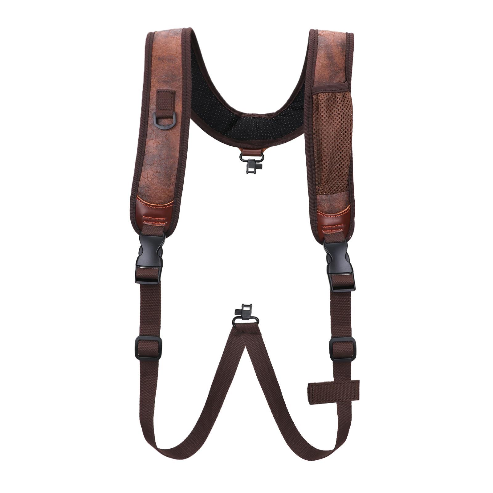 TOURBON PU and Leather Rifle Sling Strap Harness Adjustable Hunting Suspenders Gun Carry Strap with Swivels