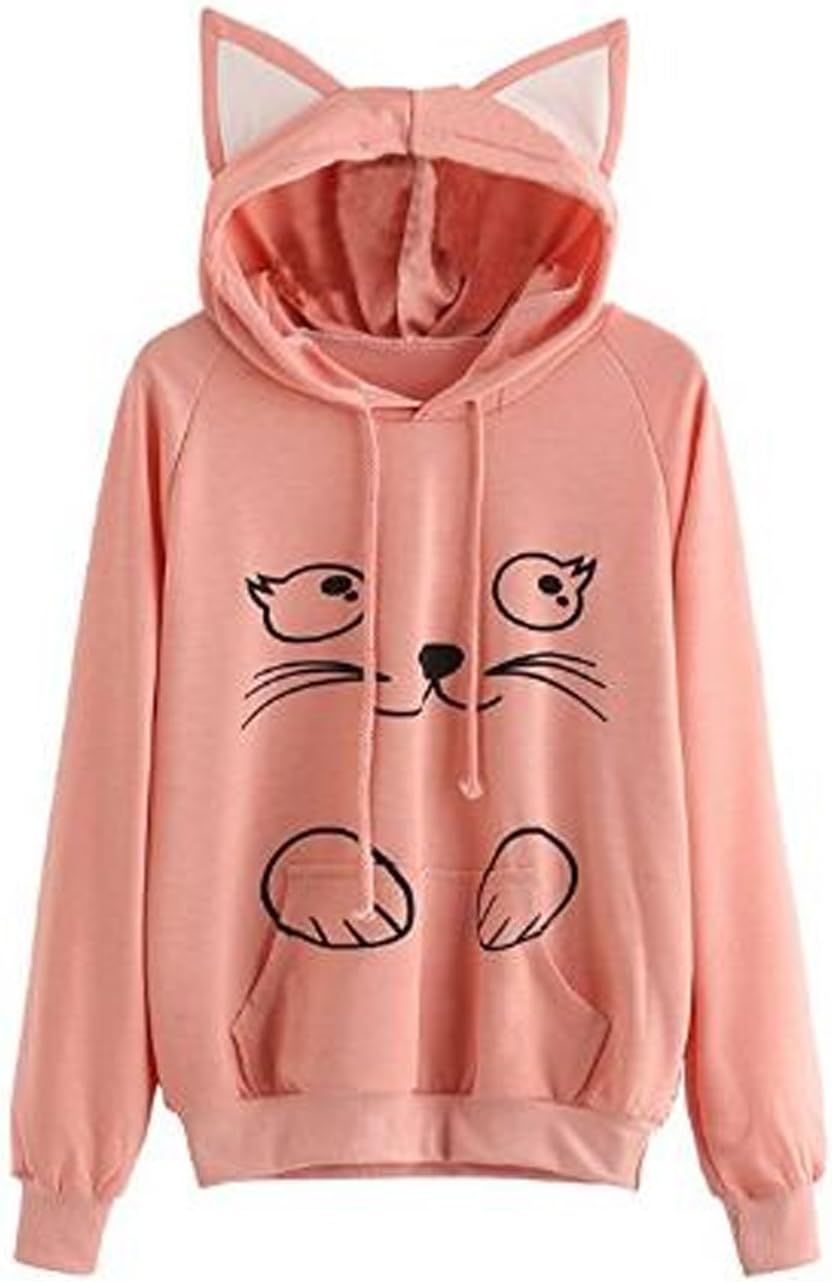 Women's Cat Ear Hoodie Cute Friends Long Sleeve Kangaroo Pouch Hooded Sweatshirts