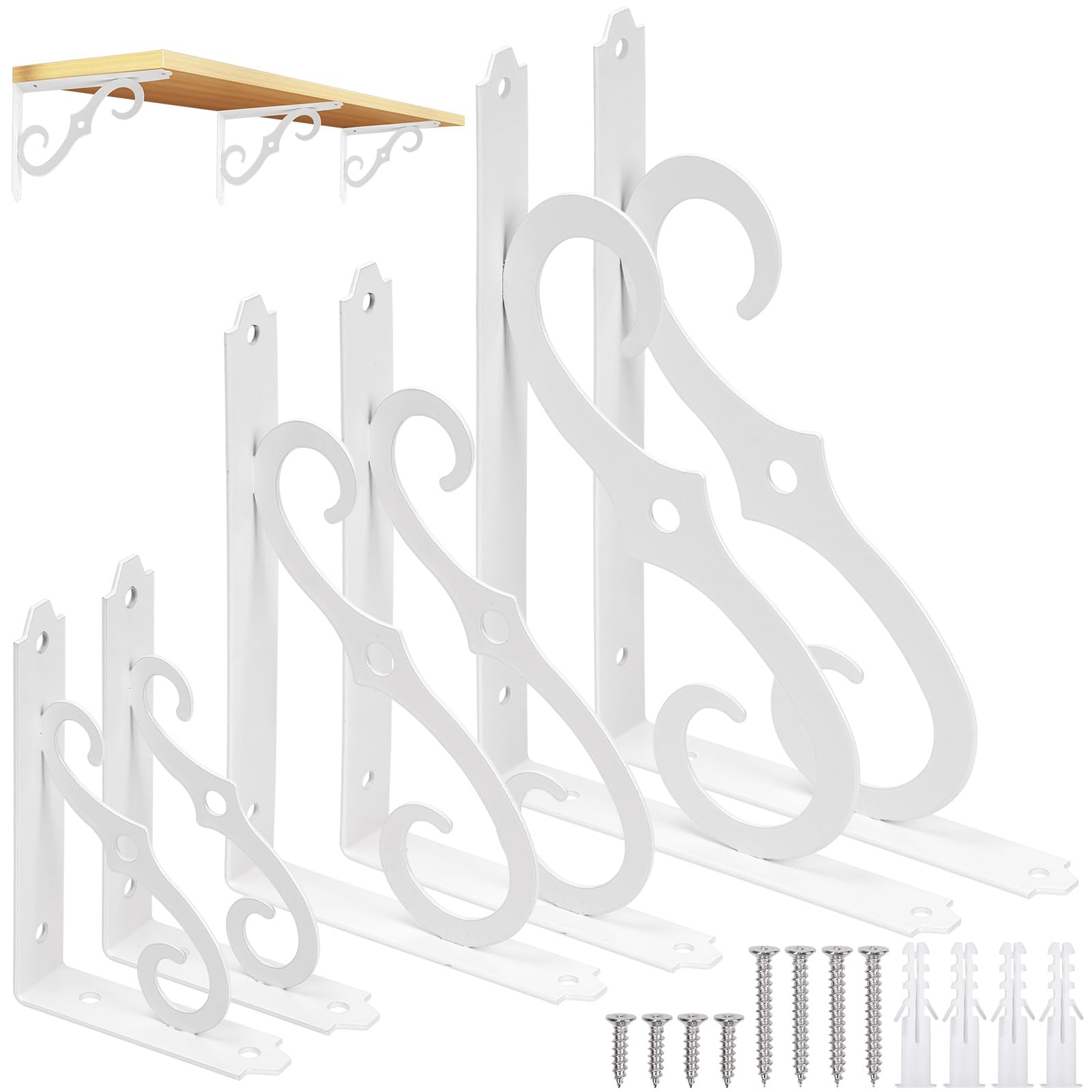 Mardatt 2Pcs 10" Decorative Shelf Brackets, Heavy Duty Wall Mounted Floating Shelf Bracket Triangle Shelf Brackets L Shape Metal Shelf Supporter with Screws Anchors for Home Office(White)
