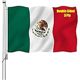 REIDFERR Mexican flag 3x5 Double Sided Mexico Flag Vivid Color Polyester Mexican MX National Flags Long Lasting with 2 Brass Grommets for Outdoor Car Hood Room Wall
