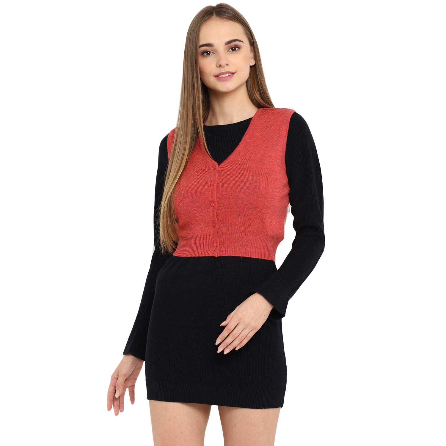 monte carlo light red solid pure wool front open blouse