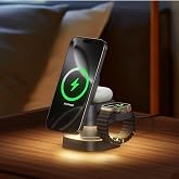3 in 1 Charging Station with Night Light, 4 in 1 Wireless Charger for Apple | 15W MagSafe magnetic stand for iPhone 17/16/15/14/13/12, Apple Watch &amp; AirPods. Foldable travel wireless charge (Gray)