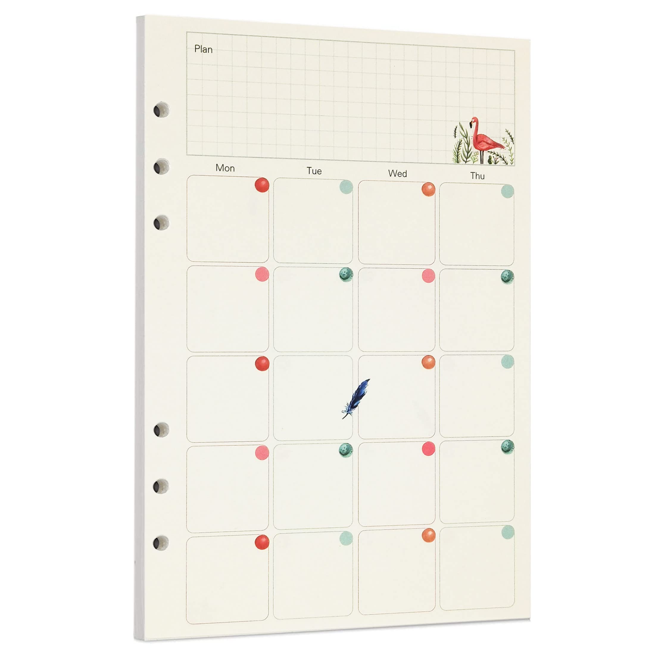 Zelten 45 Sheets 90 Pages Colorful Loose Leaf Punched Paper Refills Paper for 6 Hole Binder Personal Organizer Diary Notebook Refillable Planner (A5, Rainforest Monthly Planner)