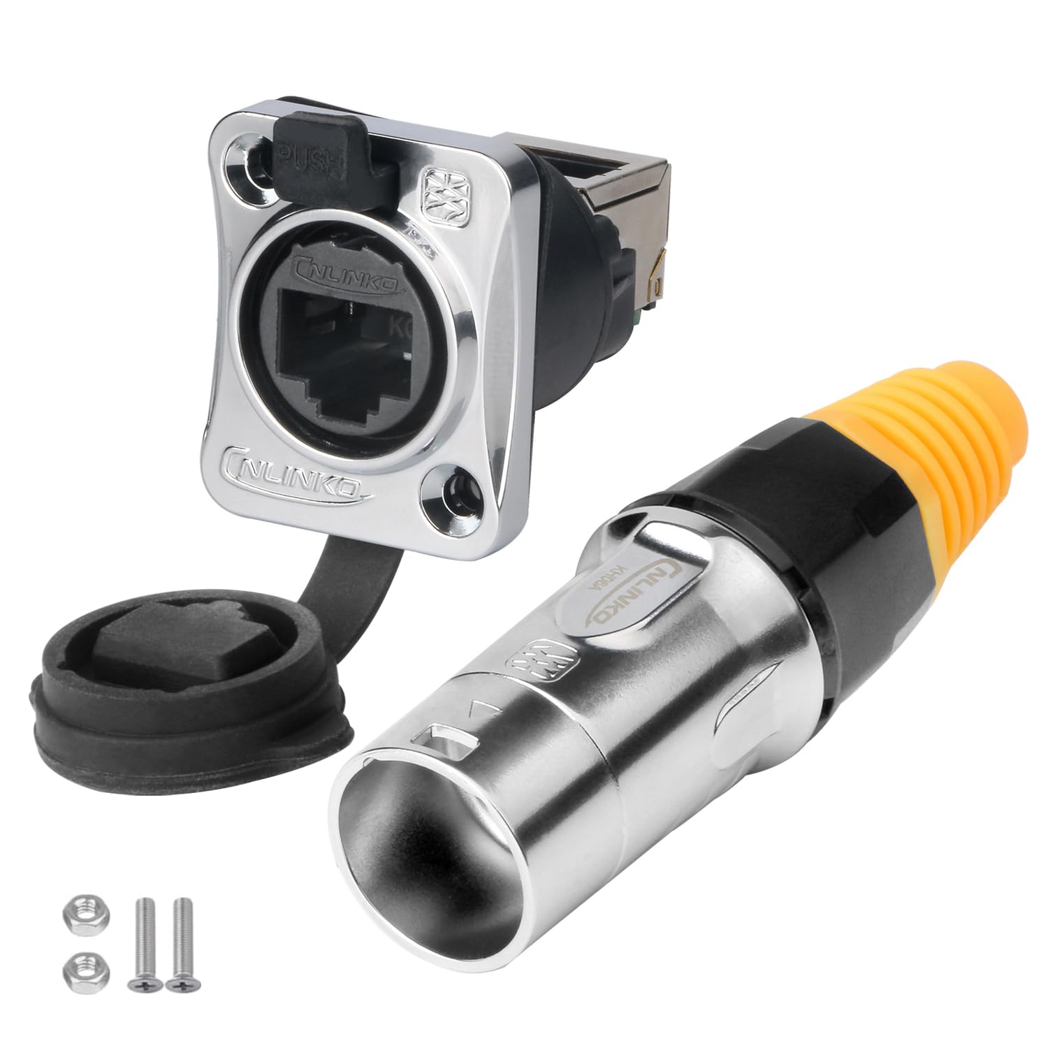 CNLINKO YT-RJ45 Waterproof Connector, Aviation Plug with Dual Port 180° to 90° Panel Mount Receptacles Socket, 8P8C Ethernet Connector for Home Networks, Industrial Applications