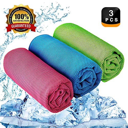 YQXCC Cooling Towel 3 Pcs (47″x12″) Microfiber Towel for Instant Cooling Relief, Cool Cold Towel for Yoga Golf Travel Gym Sports Camping Football & Outdoor Sports (Light Blue/Green/Rose Red)
