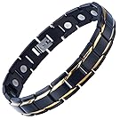 Magnetic Stainless Steel Mens Gold Black Power Element Bracelet with Magnets and Free Link Removal Kit