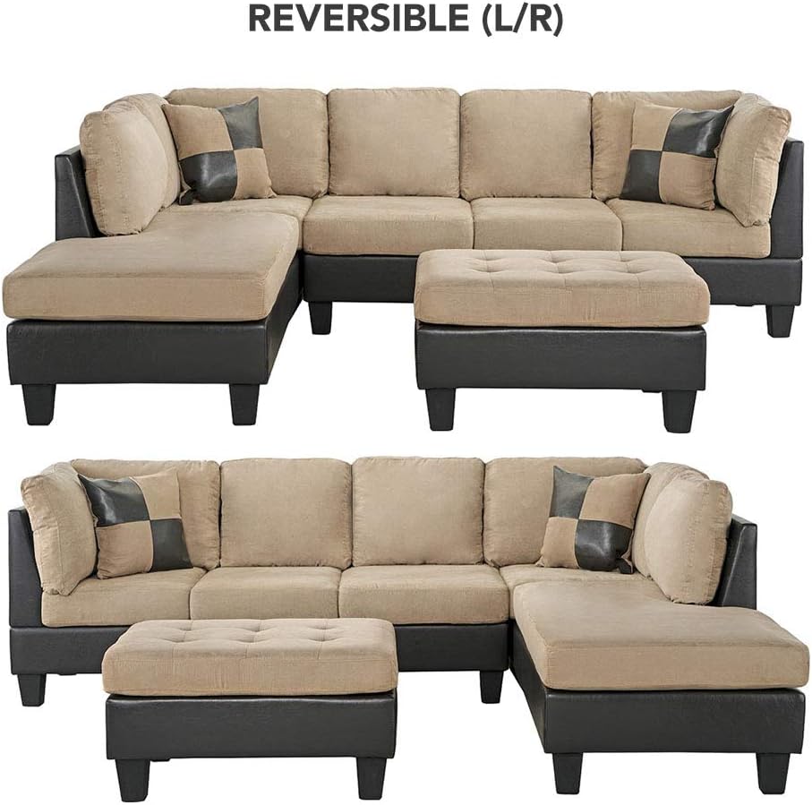 Casa Andrea Modern 3-Piece Microfiber and Faux Leather Sofa and Ottoman Set, 102" W (Beige): Furniture & Decor