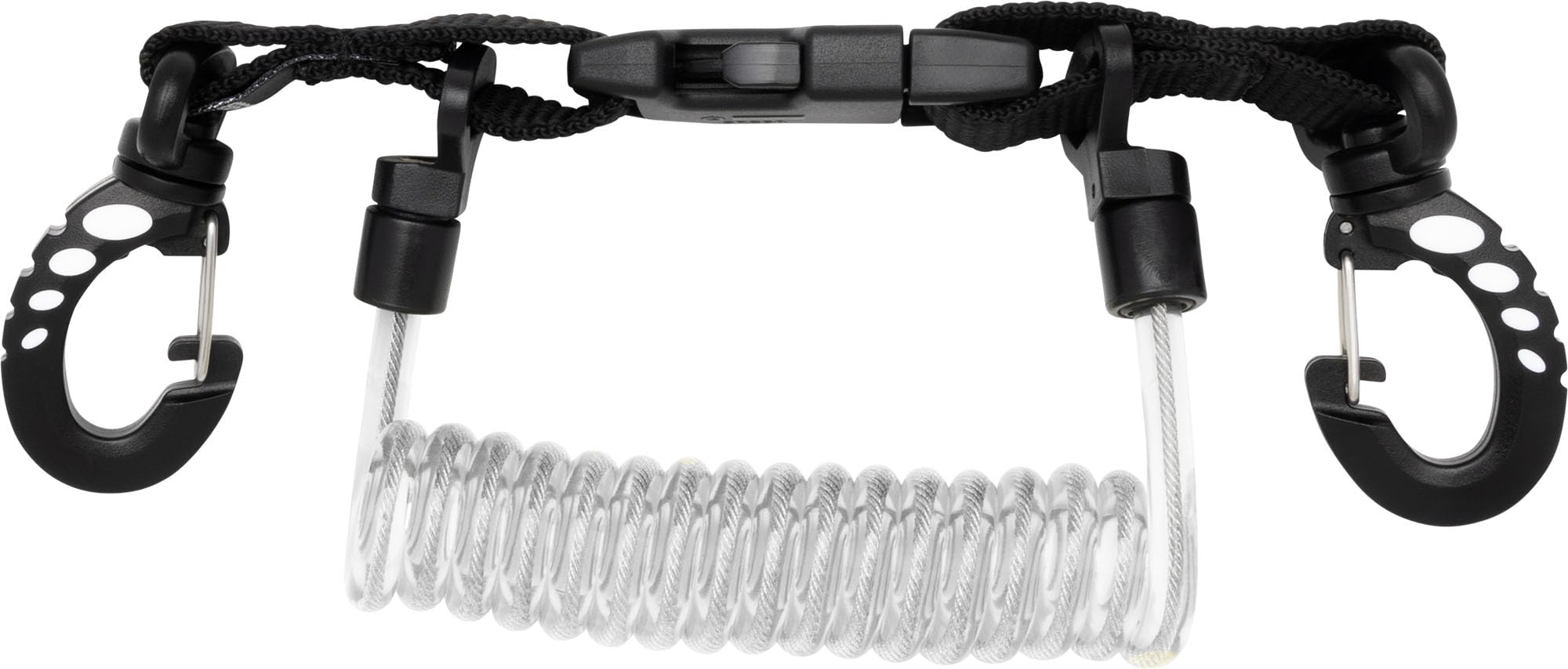 Cressi Laynyard with Clip Snap - Elastic Spiral Cable for Diving and Water Activities, Unisex, Black/Transparent, 2 Carabiners, Unisex