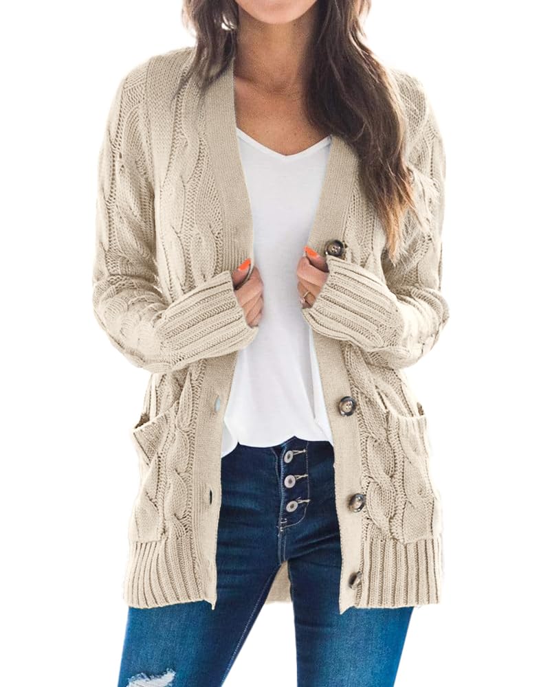 Goranbon Women's Cable Knit Cardigan Long Sleeve Open Front Button Down Knitwear Sweater Coat Image