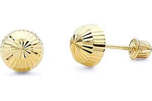 THE WORLD JEWELRY CENTER 14k Yellow Gold Half Ball Diamond Cut Stud Earrings with Screw Back - 6 Different Size Available