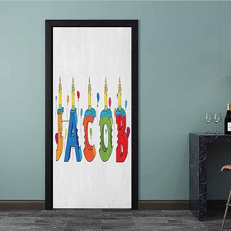 Homesonne Mural Wallpaper Cartoon Colorful Festive Letters Spelling Male Name Surprise Birthday Party Kids Bathroom Door Decal Makes Your Space Look Larger Multicolor 77x200 Cm Amazon Co Uk Kitchen Home