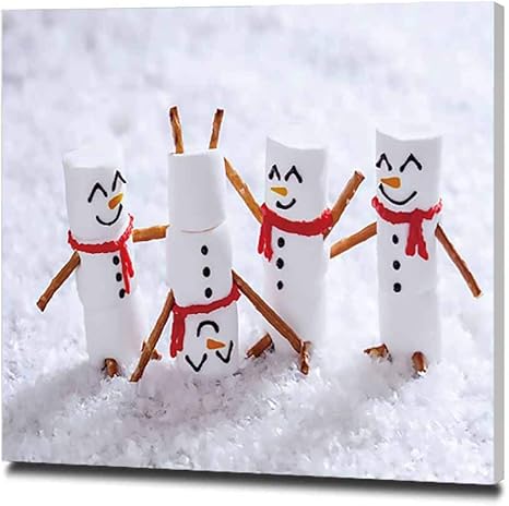 Amazon 雪の上で幸せな面白いマシュマロスノーマン アートパネル 絵画 フォトフレーム モダン インテリア絵画 壁掛け キャンバス絵画 絵 パネル ポスター おしゃれ アートボード 30x30cm ウォールステッカー オンライン通販
