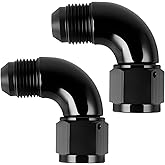 CNRAQR 90 Degree 6AN Male to 6AN Female Swivel Full Flow Hose Fitting Adapter Coupler Aluminium Black 2Pcs