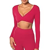 Sunzel Long Sleeve Workout Tops for Women Buttery Soft Deep V Twist Cropped Tops with Compression for Yoga Pilates Gym Outfit