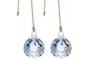 Gusnilo Fan Pulls Decorative 2 Pieces Crystal Ceiling Fan Pull Chain Extender with Connector Attached Fan Pulls Decorative 30mm Chain Pulls for Ceiling Fans and Lights