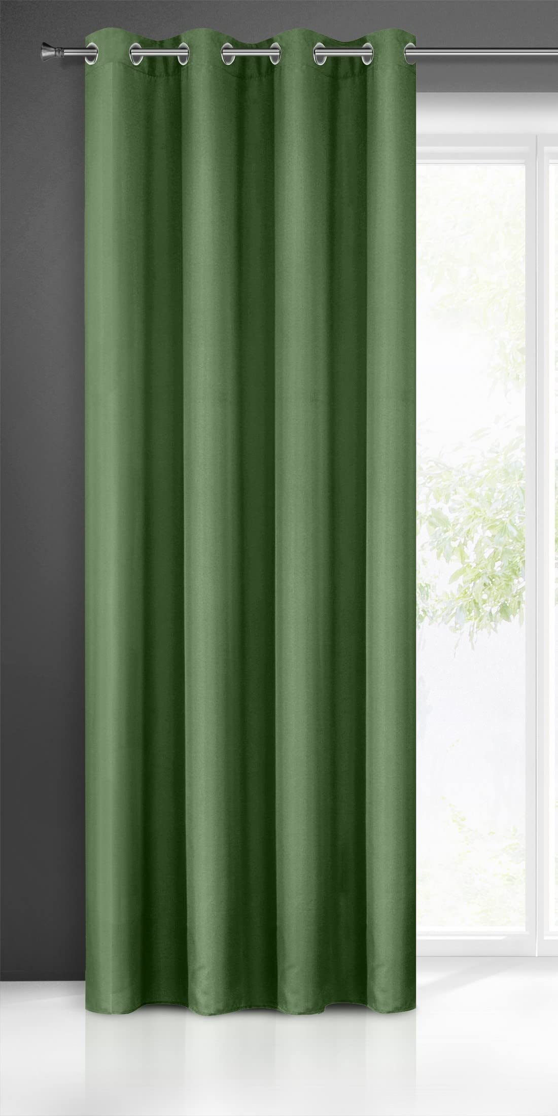 Eurofirany RITA Smooth Plain Modern Curtain with Eyelets - 1 Unit, Bedroom, Living Room, Lounge, Kitchen, 140g m/2, W55 x L98, Dark Green