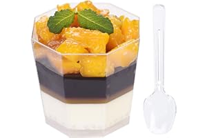Foraineam 100 Pack 5.4 oz. Clear Plastic Dessert Cups with 100 Spoons Disposable Reusable Appetizer Cups Serving Bowl for Par