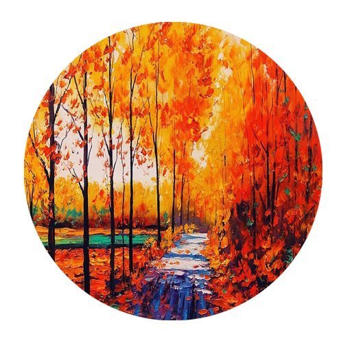 Beautiful Autumn Natural Scene Watercolor Painting Yellow Tree Round Mouse Pad