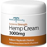 Medical Miracles Hemp Relief Cream - Ideal for Muscles, Joints, Neck, Back, Elbows, Hands, Feet, and Knees - Proudly Made in USA (3000mg)