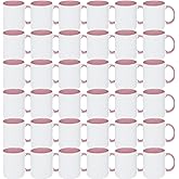 MR.R 11oz 36PCS Sublimation Blanks Dishwasher Coffee Mugs,Cup Blank White Mug Cup with Pink Color Mug Inner and Handle Color,Set of 36