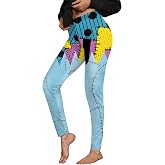 Women Halloween Skinny Party Pumpkin Leggings Graphic Lightweight Elastic Band Tight Pants Blue Halloween Costume M
