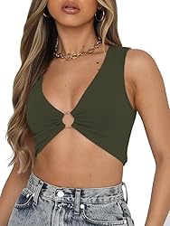 AEVZIV Sexy Crop Tops for Women Sleeveless Deep V