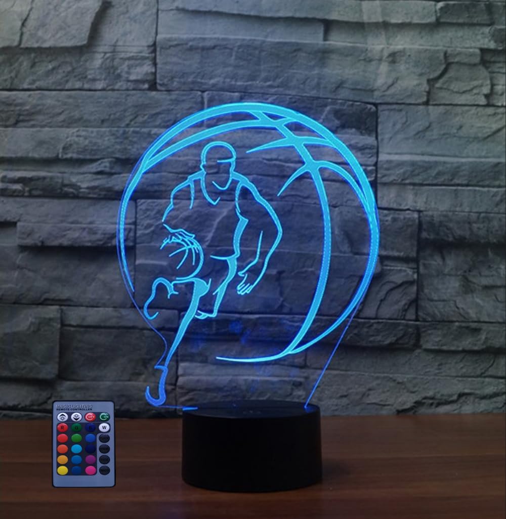 HPBN8 Ltd 3D Basketball Night Light Lamp 7/16 Color Change LED Lamp USB Powered Remote Control Valentines Decor Birthday Room Decoration