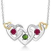 Gem Stone King 925 Silver and 10K Yellow Gold Green Tourmaline Red Created Ruby and White Lab Grown Diamond Heart Shape Pendant Necklace For Women (0.81 Cttw, with 18 Inch Chain)