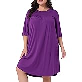 Agnes Orinda Women's Plus Size Nightgown 3/4 Sleeve Sleepwear Lace Crew Neck Comfy Sleep Gowns Pleated Nightshirt