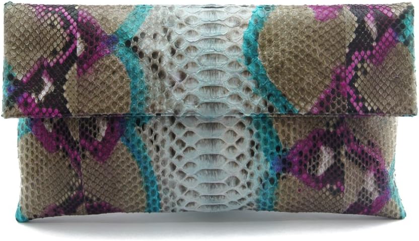 Genuine Python Leather Classic Foldover Clutch Bag