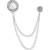 PATIKIL Gem Chain Brooch Pins, Hanging Chain Brooch Suit Pin Tassel Chain Round Pearl Badge Lapel Collar Pins for Shirts