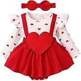 Valentine Baby Girl Outfit Heart Print Ribbed Long Sleeve Newborn Valentines day Romper Dress Headband Set