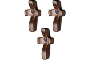 JIUKONG Wooden Cross Fidget, Cross My Heart | Encouragement Gift, Handcrafted Pocket Wood Crosses, Relieve Anxiety for Youself, Inspirational Easter Gift for Christian Faith, Prayer, Father Day Gifts (3 Pcs)
