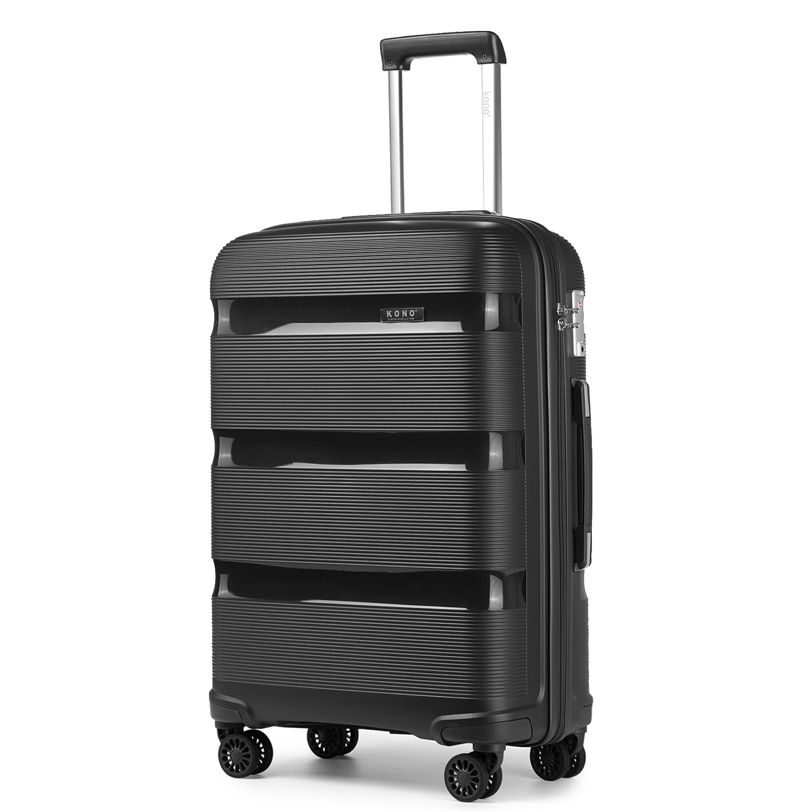 Kono 24 inch Medium Check in Luggage 66L TSA Lock Lightweight Polypropylene Hard Shell Suitcase (Black,65cm)