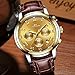 Mens Watches Men Luxury Chronograph Waterproof Sport Date Business Analogue Brown Leather Wrist Watch (Gold)