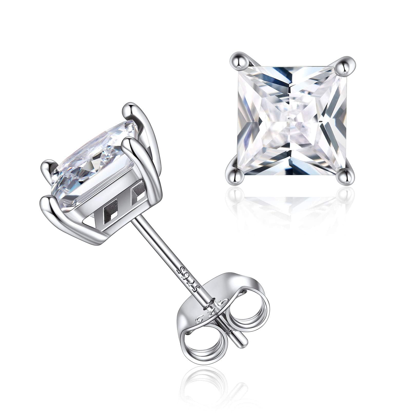 ChicSilver Square Birthstone Stud Earrings for April Women Girls 925 Sterling Silver Simulated Diamond Earring Fashion Jewellery