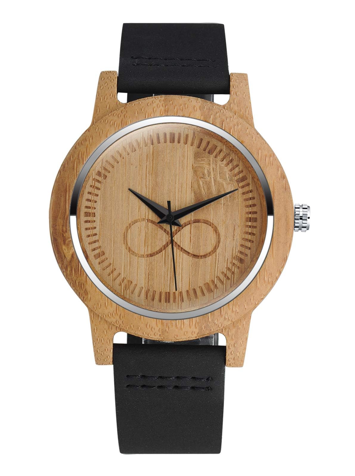 MicLee Men's Wrist Watches, Men's Women's Bamboo Wood Watch, Infinity Symbol Quartz Watch, with Leather Band, Natural Wood Watch, Decorative Casual Watch