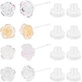 JJUNW 4 Pairs Rose Plastic Earrings, Hypoallergenic Transparent 3D Flower Studs, 4 Styles of Surgical Plastic Earrings for Sensitive Ears, Women's Earrings, Sports Earrings