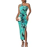 DRESSTELLS Women's Spring Maxi Bodycon Tie Dye Tube Dress Ruched Party Club Backless Long plit Hem Dresses