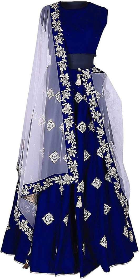 maa khodal fashion women's taffeta silk lengha choli (blue, free size)