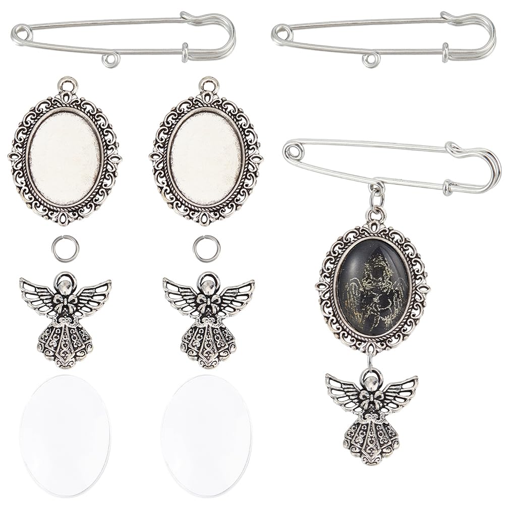 SUNNYCLUE 1 Box 60Pcs Memorial Photo Charm Wedding Bouquet Photo Charms Memorial Picture Charm Bridal Angel Charm Bouquet Charms with Oval Glass Cabochons for Wedding Bride Groom Party Gifts Flowers